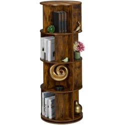 Libreria Girevole, 20 Scomparti 137x50 cm, Scaffale Industriale Porta Libri, cd, dvd, Colonna Rotante, Marrone - Relaxdays