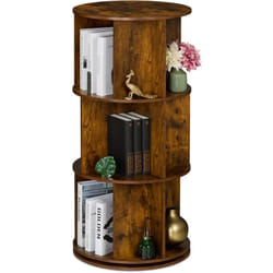 Libreria Girevole, 15 Scomparti 104x50 cm, Scaffale Industriale Porta Libri, cd, dvd, Colonna Rotante, Marrone - Relaxdays