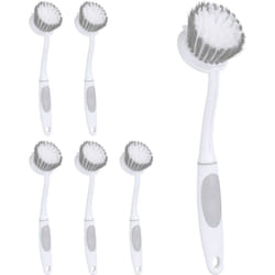 Relaxdays - Spazzola per i Piatti, Set da 6, Setole Semi-dure, Manico in Gomma, Plastica, Piatti, Stoviglie, Bianco Grigio