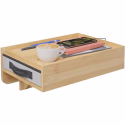 Il tavolino salvaspazio da appendere offre un pratico piano d'appoggio accanto al letto. Oltre a un libro, una sveglia e un t ...