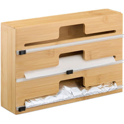 Relaxdays Taglia Pellicola da Cucina, 3 Scomparti Porta Carta Forno e Stagnola, HxLxP: 21,5x33,5x8 cm, Bambù, Naturale