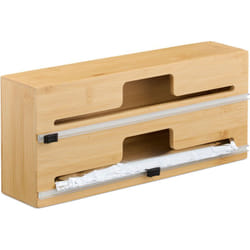 Relaxdays - Taglia Pellicola da Cucina, 2 Scomparti Porta Carta Forno e Stagnola, HxLxP: 14,5x33,5x8 cm, Bambù, Naturale
