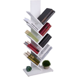 Piccolo Scaffale Libreria, Mobile con 9 Ripiani ad Albero per Libri, cd e dvd, hlp: 102 x 40 x 21,5 cm, Bianco - Relaxdays