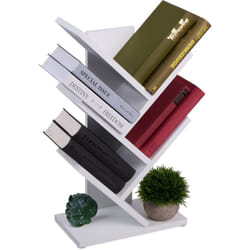 Piccolo Scaffale Libreria, Mobile con 5 Ripiani ad Albero per Libri, cd e dvd, hlp: 55 x 30 x 16 cm, Bianco - Relaxdays