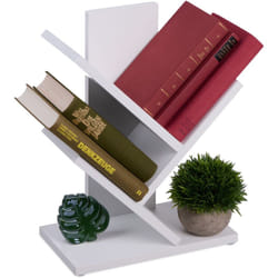Piccolo Scaffale Libreria, Mobile con 3 Ripiani ad Albero per Libri, cd e dvd, hlp: 40 x 30 x 16 cm, Bianco - Relaxdays