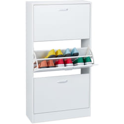 Scarpiera Salvaspazio, Armadietto Porta Scarpe, 113x60x24 cm, 18 Paia, Portascarpe a Ribalta Ingresso, Bianco - Relaxdays
