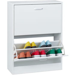 Scarpiera Salvaspazio, Armadietto Porta Scarpe, 79x60x24 cm, 12 Paia, Portascarpe a Ribalta Ingresso, Bianco - Relaxdays