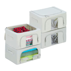 Relaxdays 4 Contenitori per Armadio con Cerniera, Organizer Sotto Letto 22 l, Cambio Stagione Vestiti e Coperte, Grigio