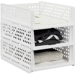 Organizer Pieghevoli per Armadio, Set 3 Box Estraibili in Plastica, Impilabili, hlp: 13x33,5x43,5 cm, Bianco - Relaxdays