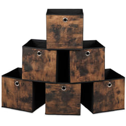 Relaxdays - Scatola Portaoggetti, Set 6 Box a Cubo da Scaffale, hlp: 26x26x26 cm, Portagiochi Pieghevole, Nero Marrone