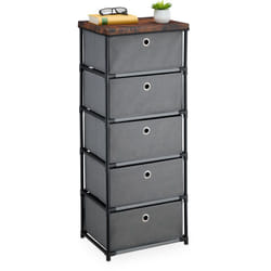 Cassettiera in Stile Industriale, Comò con 5 Cassetti e Ripiano Tessuto, Metallo, 105x43x33 cm, Grigio Marrone - Relaxdays