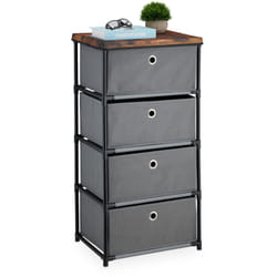 Cassettiera in Stile Industriale, Comò con 4 Cassetti e Ripiano Tessuto, Metallo, 85x43x33 cm, Grigio Marrone - Relaxdays