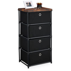 Cassettiera in Stile Industriale, Comò con 4 Cassetti e Ripiano in Tessuto, Metallo, 85x43x33 cm, Nero Marrone - Relaxdays