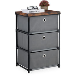 Cassettiera in Stile Industriale, Comò con 3 Cassetti e Ripiano Tessuto, Metallo, 65x43x33 cm, Grigio Marrone - Relaxdays
