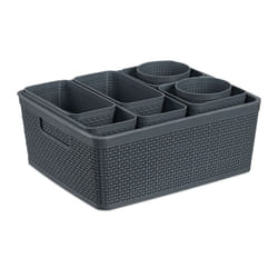 Relaxdays - Organizer Portaoggetti da Cassetto, Set da 10 Scatole di Organizzazione Scrivania o Bagno, Plastica, Grigio
