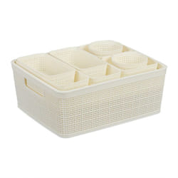 Relaxdays - Organizer Portaoggetti da Cassetto, Set da 10 Scatole di Organizzazione Scrivania o Bagno, Plastica, Bianco