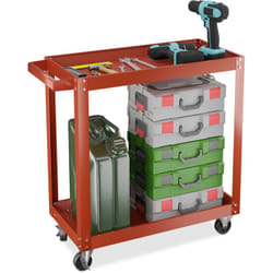 Relaxdays - Carrello Portautensili Officina, Carrellino a 2 Ripiani Porta Attrezzi Lavoro, 76x78x35 cm, max. 100 kg, Rosso