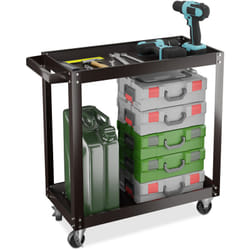 Relaxdays - Carrello Portautensili Officina, Carrellino a 2 Ripiani Porta Attrezzi Lavoro, 76x78x35 cm, max. 100 kg, Nero
