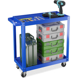 Relaxdays - Carrello Portautensili Officina, Carrellino a 2 Ripiani Porta Attrezzi Lavoro, 76x78x35 cm, max. 100 kg, Blu