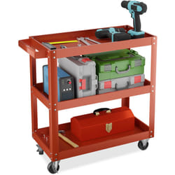 Relaxdays Carrello Portautensili Officina, Carrellino a 3 Ripiani Porta Attrezzi Lavoro, 76x78x35 cm, max. 100 kg, Rosso