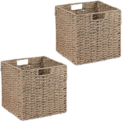 Relaxdays - Set 2 Cesti Intrecciati Portaoggetti in Seagrass, 30x30x30cm, Scatola da Scaffale Cubo, Stile Vimini, Naturale