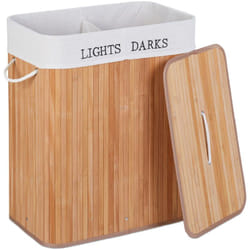 Relaxdays - Cesto Portabiancheria Pieghevole, Coperchio, 2 Scomparti Porta Biancheria, Bambù, 100 l, 63x54x34 cm, Naturale