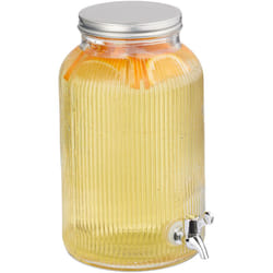 Relaxdays - Dispenser in Vetro Rigato per Bevande, Erogatore 5 l con Rubinetto e Coperchio, Distributore Acqua, Bibite