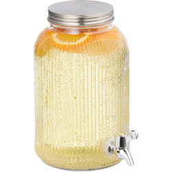 Relaxdays - Dispenser in Vetro Rigato per Bevande, Erogatore 4 l con Rubinetto e Coperchio, Distributore Acqua, Bibite