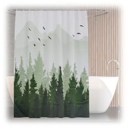 Relaxdays - Tenda da Doccia Antimuffa, 180x200 cm, Tendina Vasca da Bagno, 12 Anelli, in Poliestere Lavabile, Design Abeti
