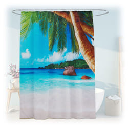 Relaxdays - Tenda da Doccia Antimuffa, 180x200 cm, Tendina Vasca da Bagno, 12 Anelli, in Poliestere Lavabile, Design Palme