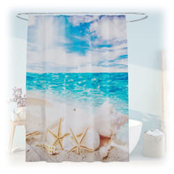 Relaxdays - Tenda da Doccia Antimuffa, 180x200 cm, Tendina Vasca da Bagno, 12 Anelli, in Poliestere Lavabile, Design Mare