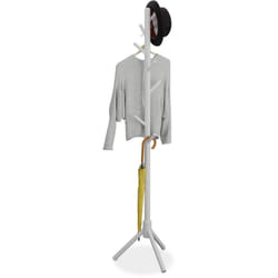 Relaxdays - Appendiabiti da Terra in Legno, 8 Ganci Appendi Abiti per Giacche e Cappotti, hlp: 173x43,5x37 cm, Bianco