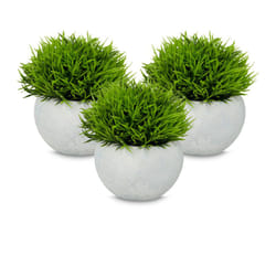 Relaxdays - Set 3 Piante Finte da Interno, Piantine Artificiali Realistiche in Vaso, Ciuffi Erba in Vasetto, Verde Grigio