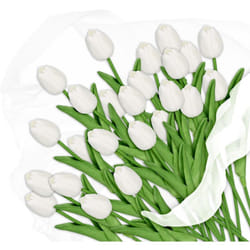 Relaxdays - Fiori Finti, Mazzo di 24 Tulipani Artificiali, Pianta Decorativa in Plastica, l: 33,5 cm, Centrotavola, Bianco