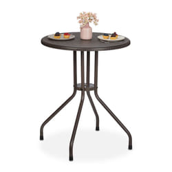 Tavolino da Giardino Rotondo, HxD 73x60 cm, Aspetto Rattan, Tavolo in Plastica e Acciaio, da Esterno, Marrone - Relaxdays