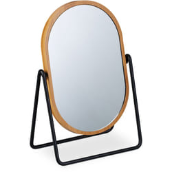 Relaxdays - Specchio da Trucco con Cornice in Bambù, Metallo, 360°, Specchietto da Tavolo, HxL: 18x12 cm, Nero Naturale