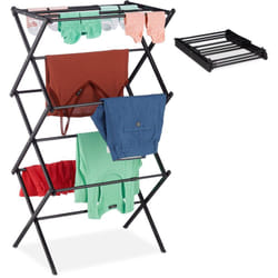 Relaxdays Stendibiancheria Verticale, Stendino Pieghevole a Torre, 11 Aste, 6 Livelli, 105x73x37 cm, in Metallo, Nero