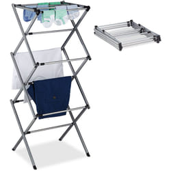 Stendibiancheria Verticale, Stendino Pieghevole a Torre, 11 Aste, 6 Livelli, 105x73x37 cm, Metallo, Argentato - Relaxdays