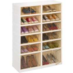 Scarpiera Salvaspazio in Plastica Pieghevole, hlp: 118 x 86,5 x 34,5 cm, 24 Paia Scarpe, Ruote, Bianco Marrone - Relaxdays