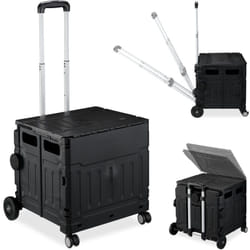 Carrello per Spesa Pieghevole, 50 kg Carico, Manico e Coperchio, Carrellino Trolley Portaspesa, Nero - Relaxdays