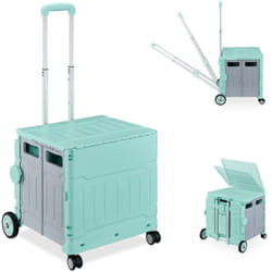 Carrello per Spesa Pieghevole, 50 kg Carico, Manico e Coperchio, Carrellino Trolley Portaspesa, Azzurro Grigio - Relaxdays