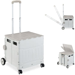 Carrello per Spesa Pieghevole, 50 kg Carico, Manico e Coperchio, Carrellino Trolley Portaspesa, Bianco Grigio - Relaxdays