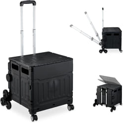 Carrello per Spesa Montascale, 50 kg Carico, Manico e Coperchio, Carrellino Trolley Portaspesa, Nero - Relaxdays