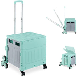 Carrello per Spesa Montascale, 50 kg Carico, Manico e Coperchio, Carrellino Trolley Portaspesa, Azzurro Grigio - Relaxdays