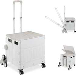 Carrello per Spesa Montascale, 50 kg Carico, Manico e Coperchio, Carrellino Trolley Portaspesa, Bianco Grigio - Relaxdays