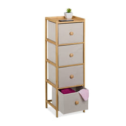 Relaxdays Cassettiera Camera da Letto, Comò 4 Cassetti in Tessuto, HLP: 94x31x30 cm, Settimino in Bambù Naturale, Beige