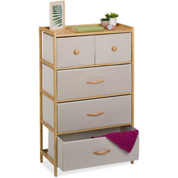 Cassettiera Camera da Letto, Comò 5 Cassetti in Tessuto, hlp: 94x58x32,5 cm, Struttura in Bambù Naturale Beige - Relaxdays