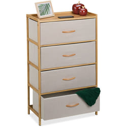 Cassettiera Camera da Letto, Comò 4 Cassetti in Tessuto, hlp: 94x58x32,5 cm, Struttura in Bambù Naturale Beige - Relaxdays