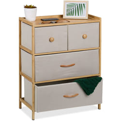 Cassettiera Camera da Letto, Comò 4 Cassetti in Tessuto, hlp: 73x57,5x30 cm, Struttura Bambù, Naturale Beige - Relaxdays