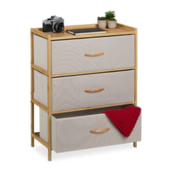 Cassettiera Camera da Letto, Comò 3 Cassetti in Tessuto, hlp: 73x57,5x30 cm, Struttura Bambù Naturale, Beige - Relaxdays